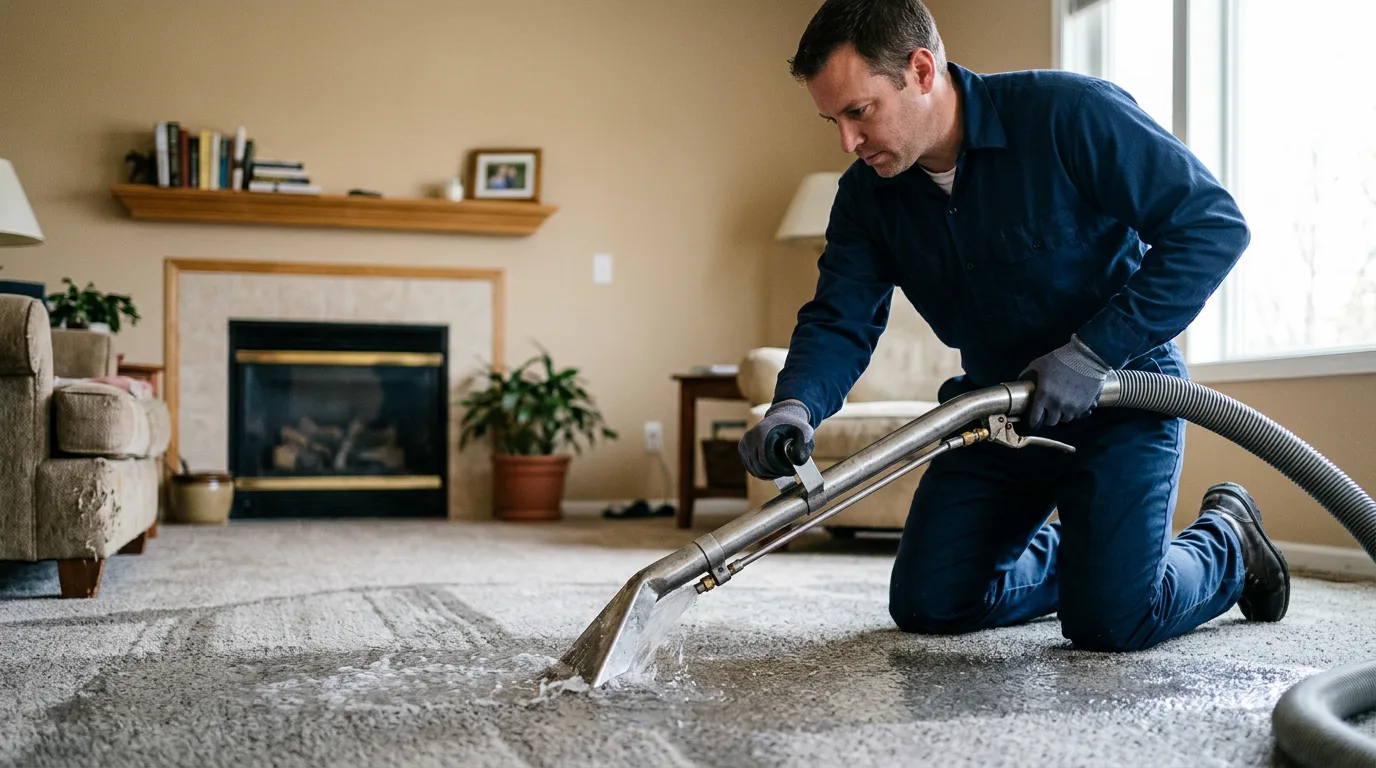 Water damage restoration technician working near Wyoming, IL